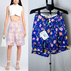 Plan C | Blue Silk Bermuda Shorts Floral
